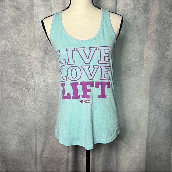 Fitness Tee Co 🌟2/$20 Live Love Lift Blue w Purple Racerback Workout Tank - LG - Picture 1 of 9